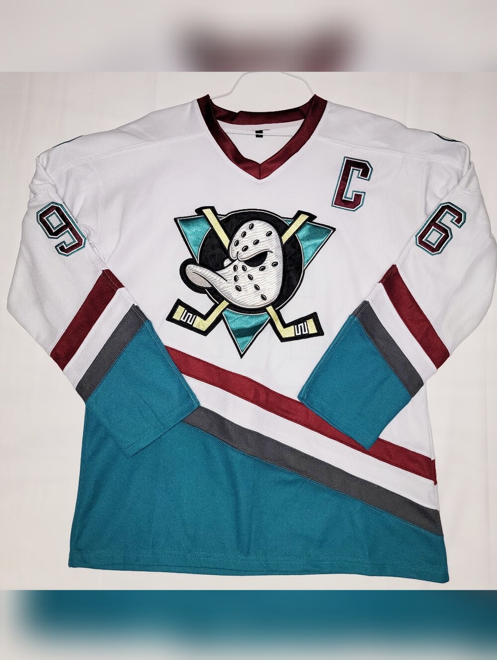 Vintage Style Mighty Ducks Hockey Jersey White Teal Maroon Size Small 96